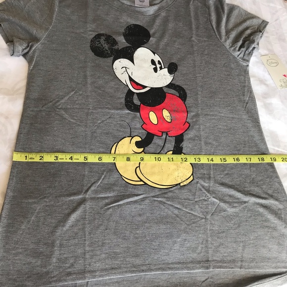 Disney Mickey Mouse Gray Short Sleeve Fitted T-shirt Scoop Neck Women sz Large - Picture 8 of 16